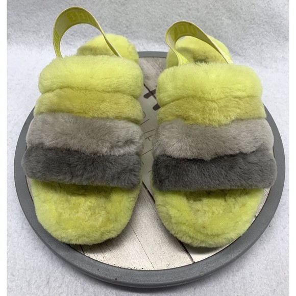 UGG Fluff Yeah Slides Sheepskin Slippers Sulfur Multi Yellow Women's US 6 - Picture 4 of 13